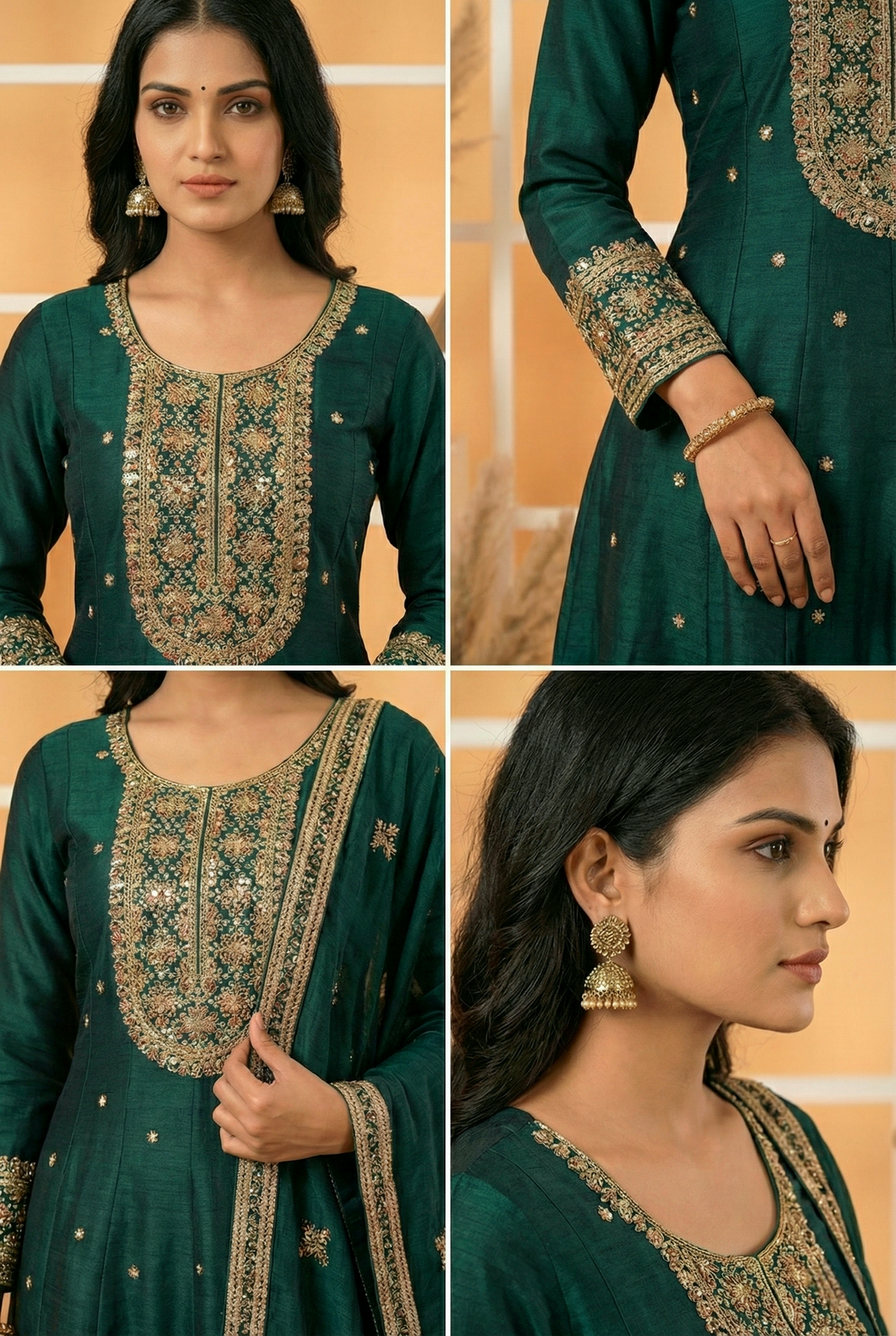 Neerus Blue silk hand embroidered suit set - side view