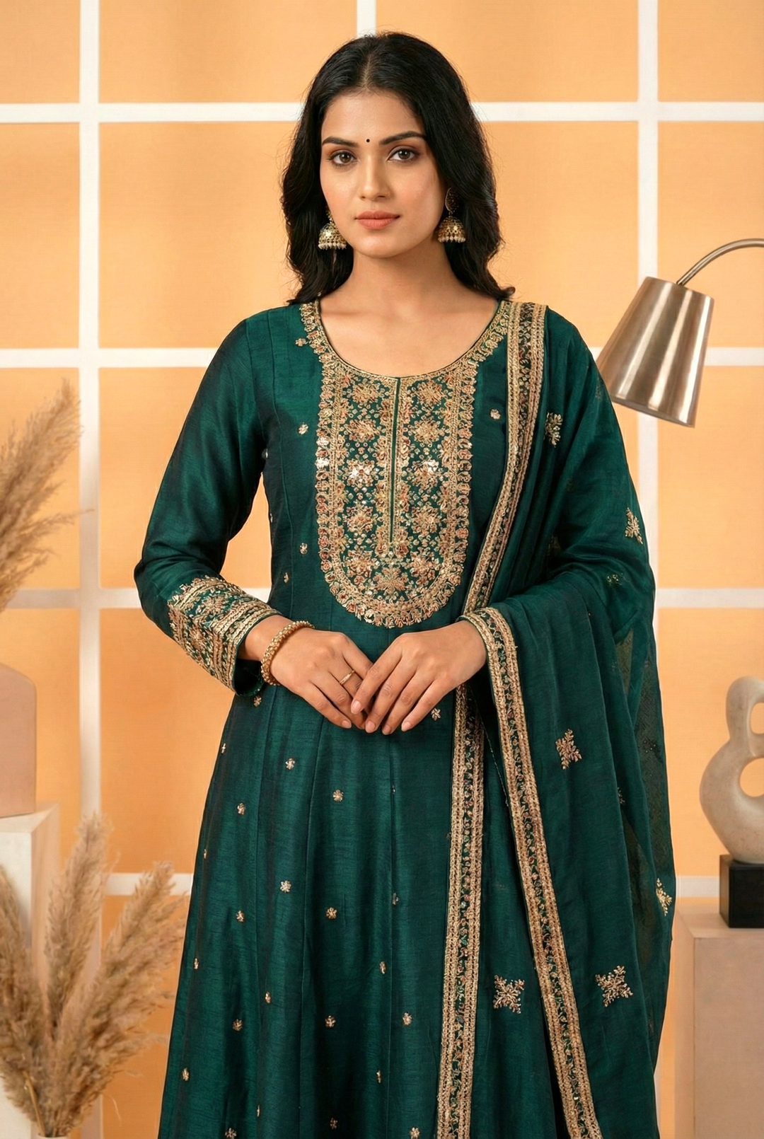 Neerus Blue silk hand embroidered suit set - back view
