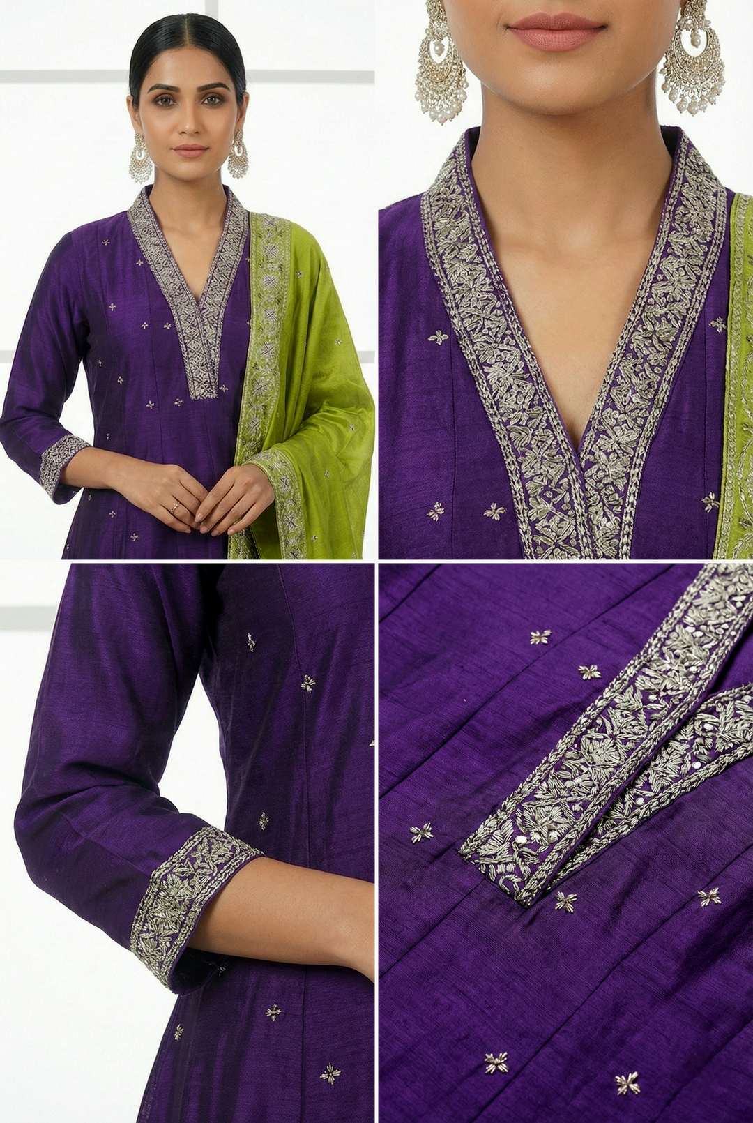 Neerus Purple silk printed suit set - side view