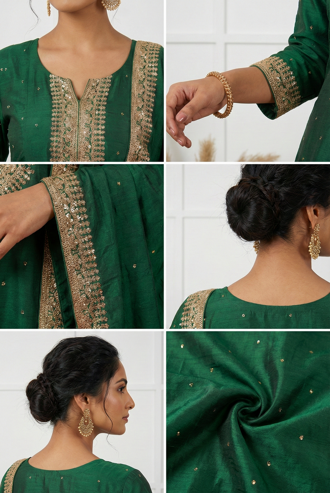 Neerus Green silk hand embroidered suit set - side view