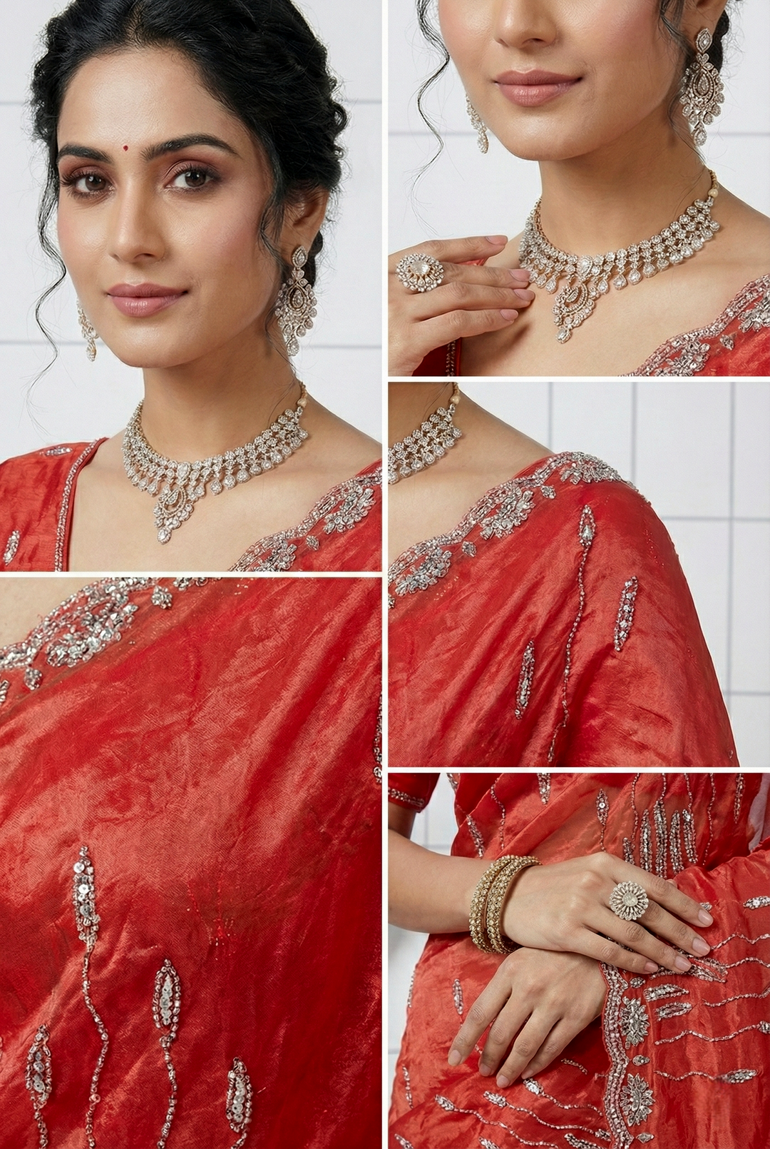 Neerus Red organza hand embroidered saree - back view