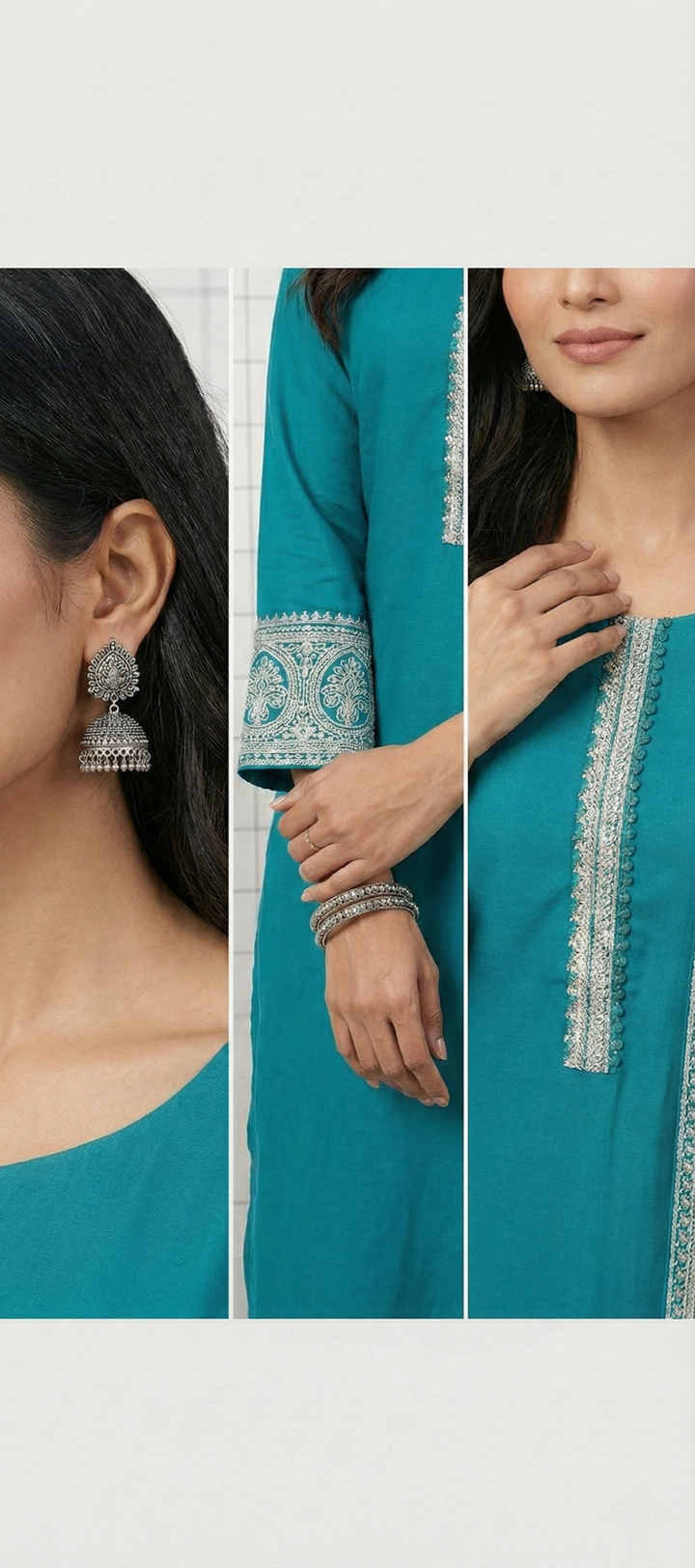 Neerus Green silk hand embroidered suit set - side view