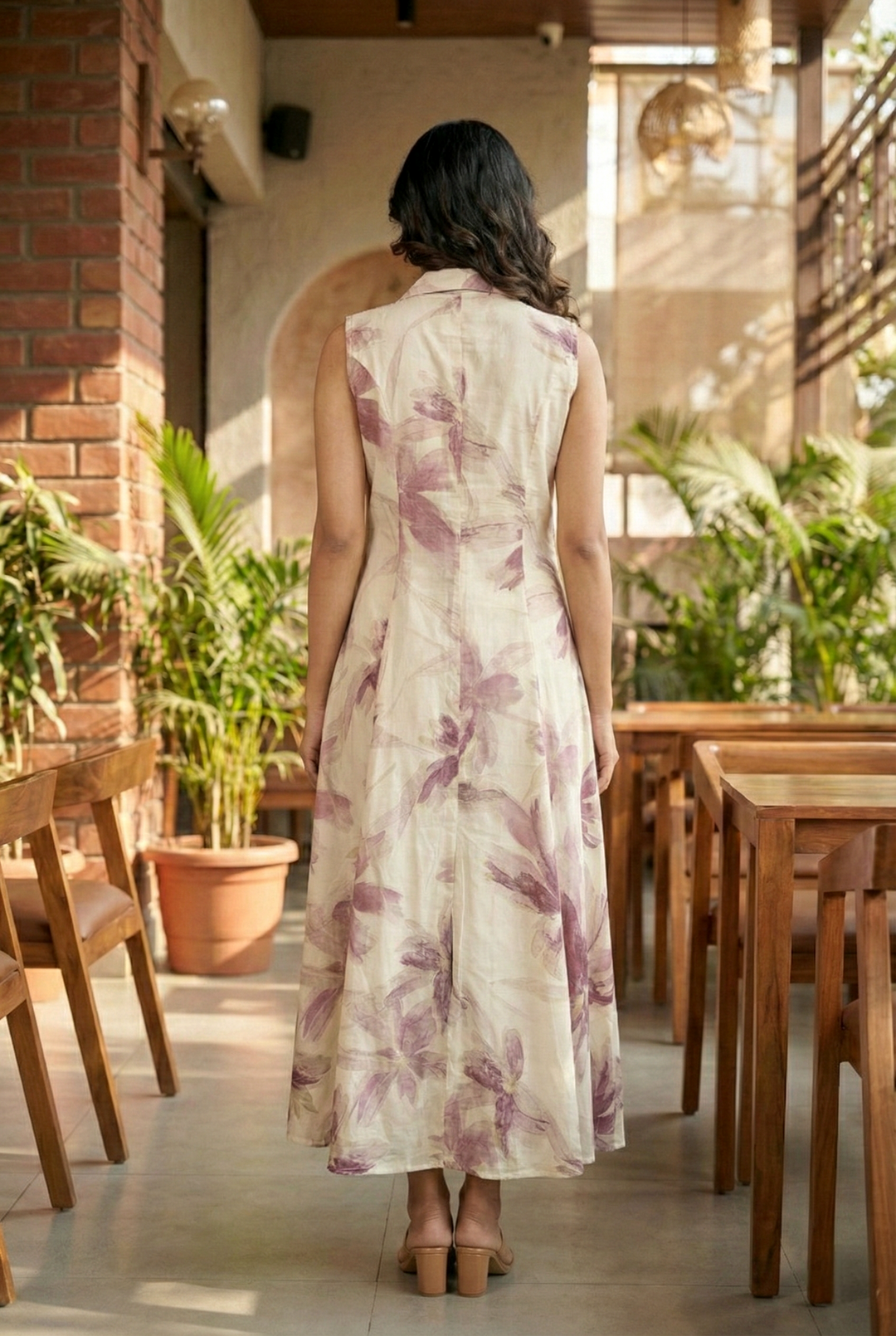 Neerus Maroon Rayon Printed Maxi Dress - side view