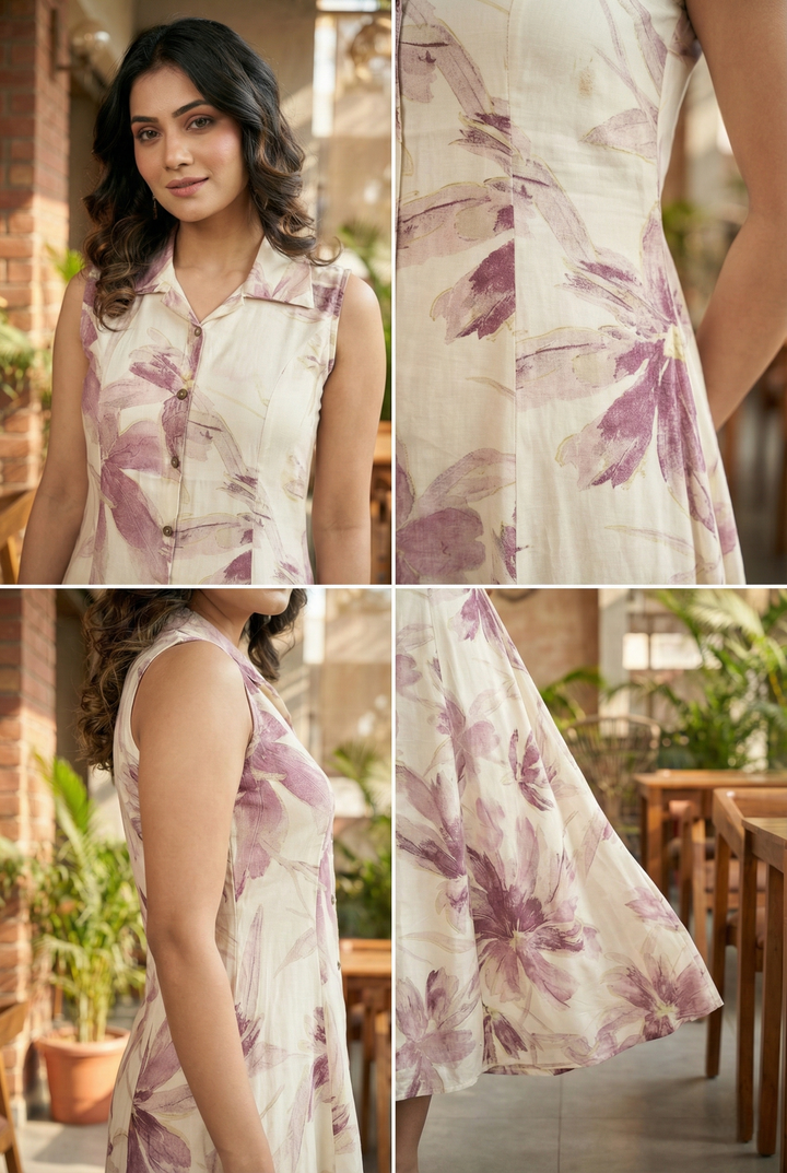Neerus Maroon Rayon Printed Maxi Dress - detail view 1