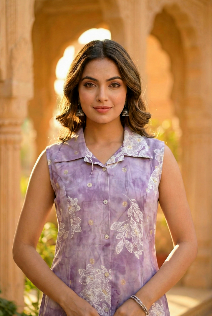 Neerus Purple rayon digital printed dress - detail view 1