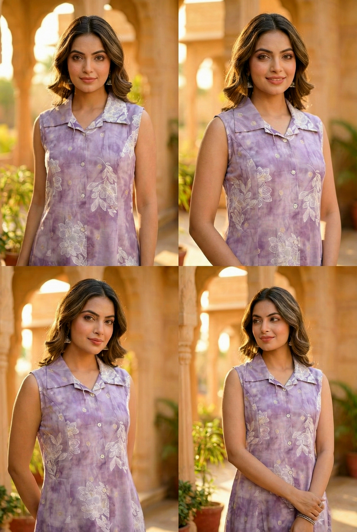 Neerus Purple rayon digital printed dress - detail view 2