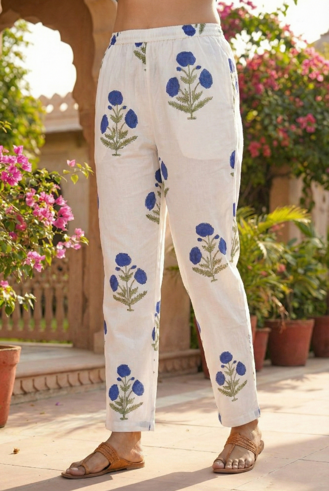 Neerus Blue cotton printed kurta set - detail view 3
