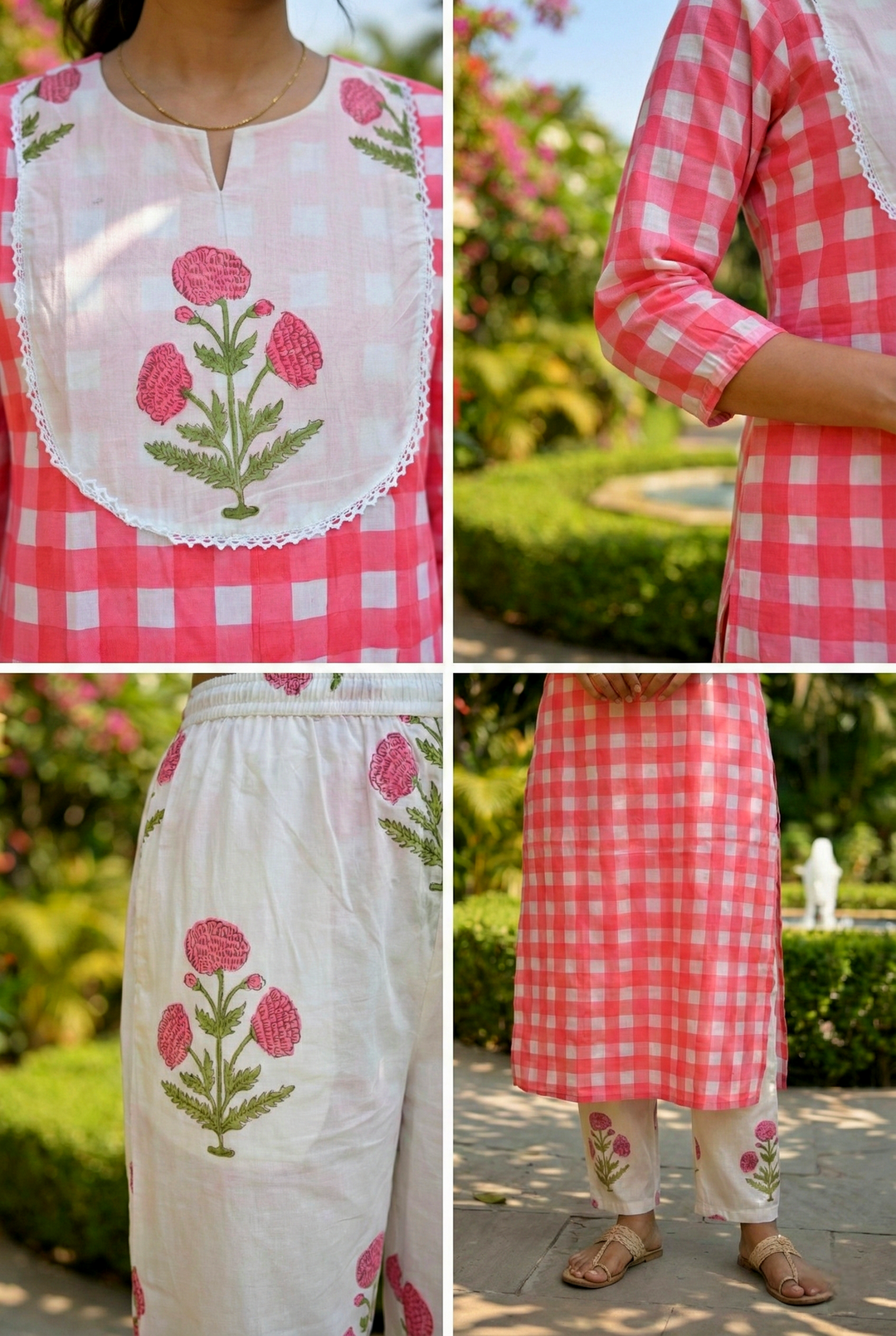 Neerus Pink cotton printed kurta set - detail view 1