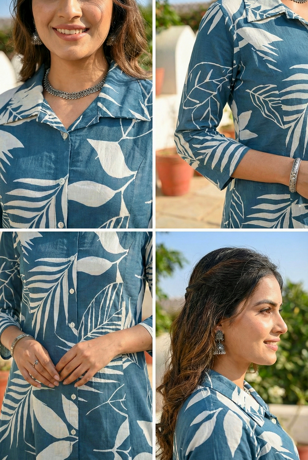 Neerus Green cotton printed kurta set - detail view 1