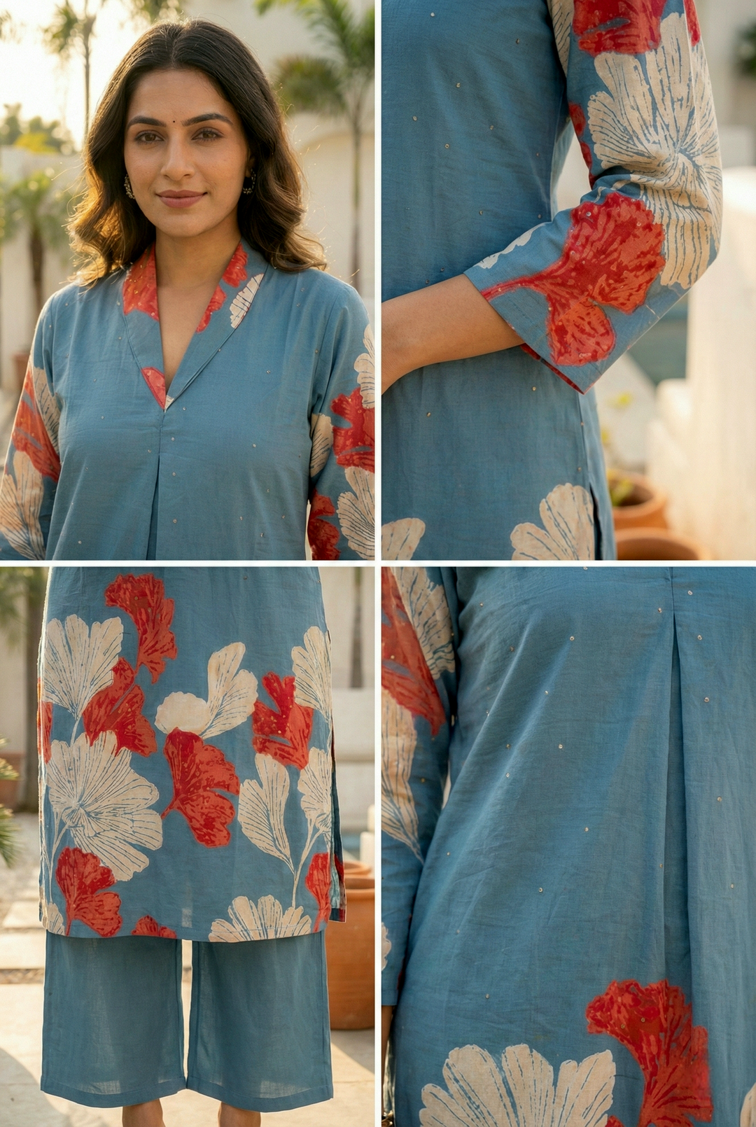 Neerus Green cotton digital printed kurta set - detail view 1