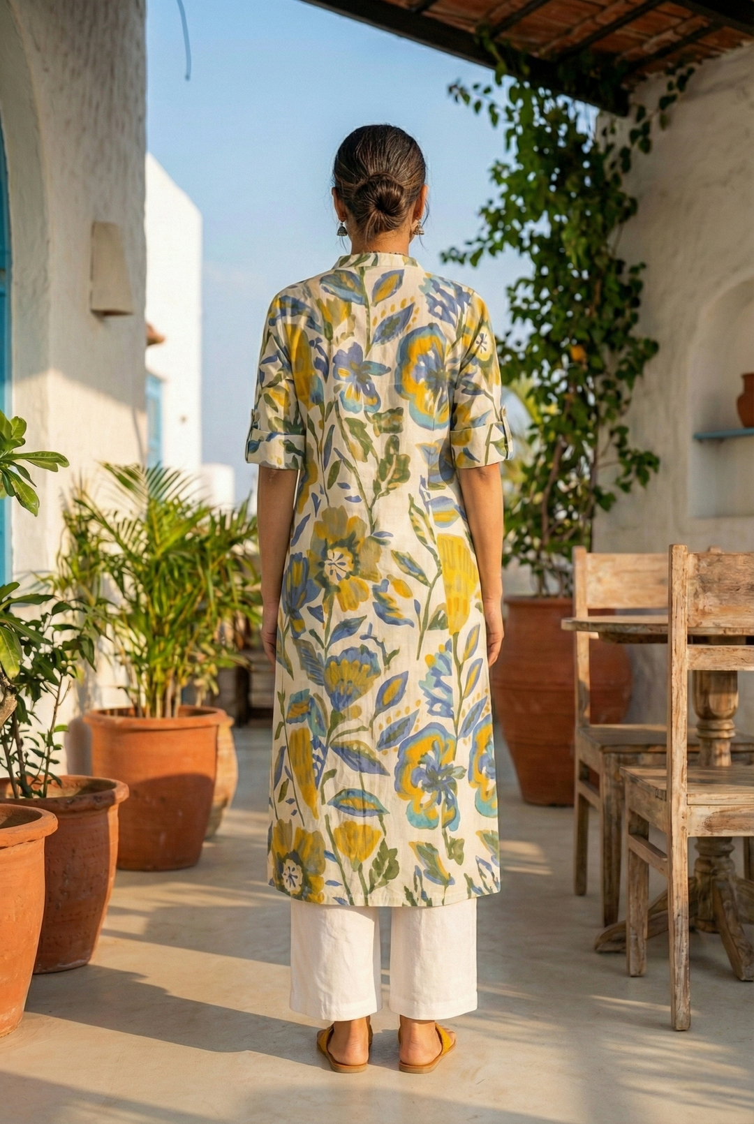 Neerus Blue cotton digital printed kurti - detail view 1