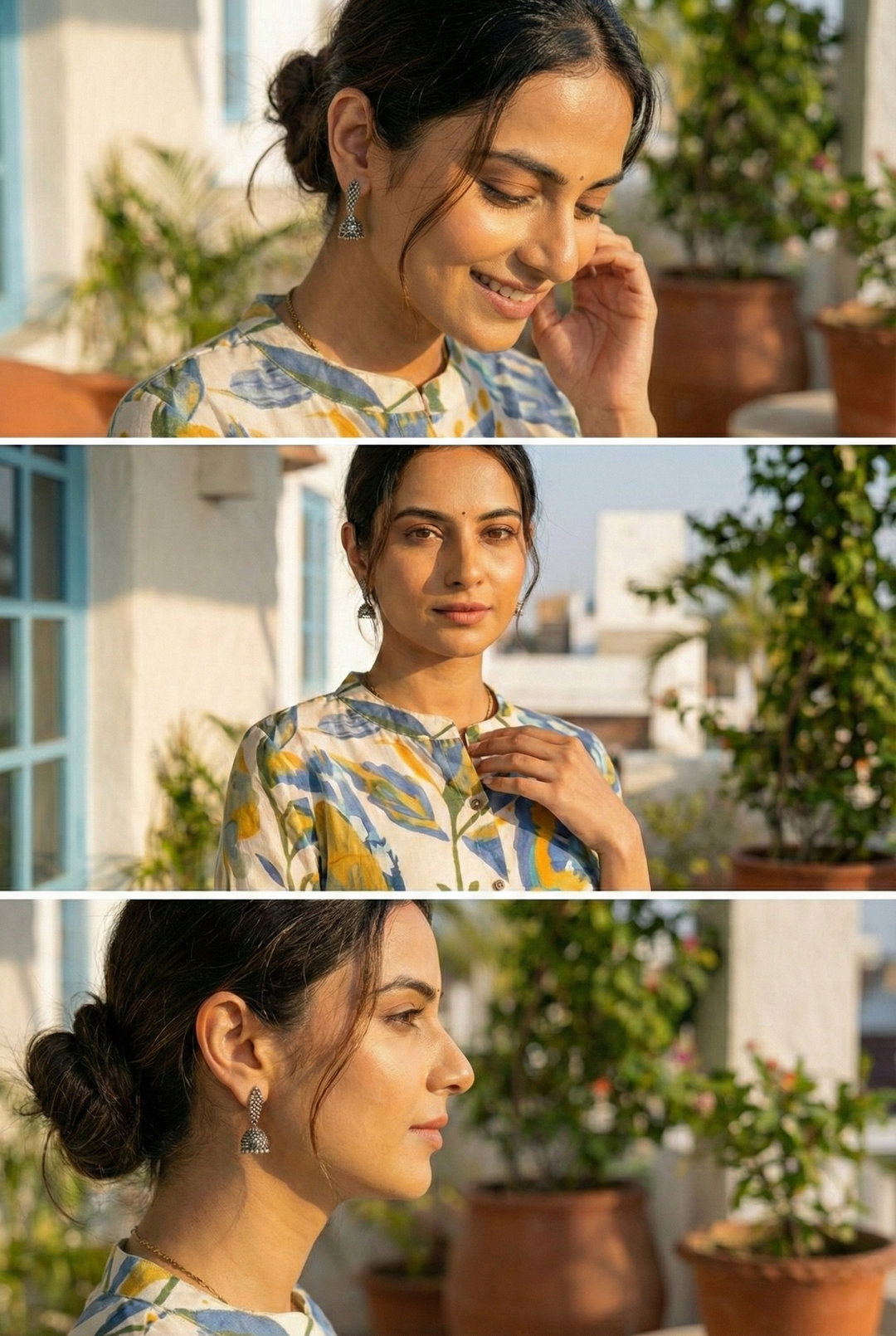 Neerus Blue cotton digital printed kurti - detail view 2