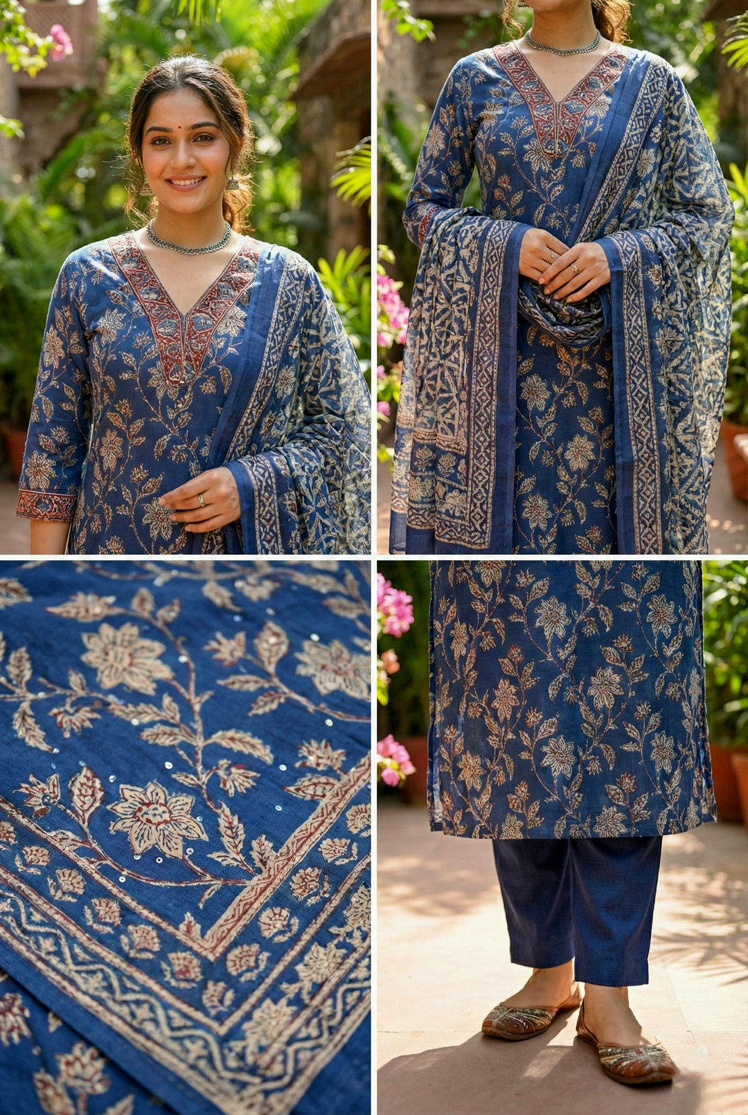 Neerus Blue Cotton Digital Printed Kurta Set - detail view 1
