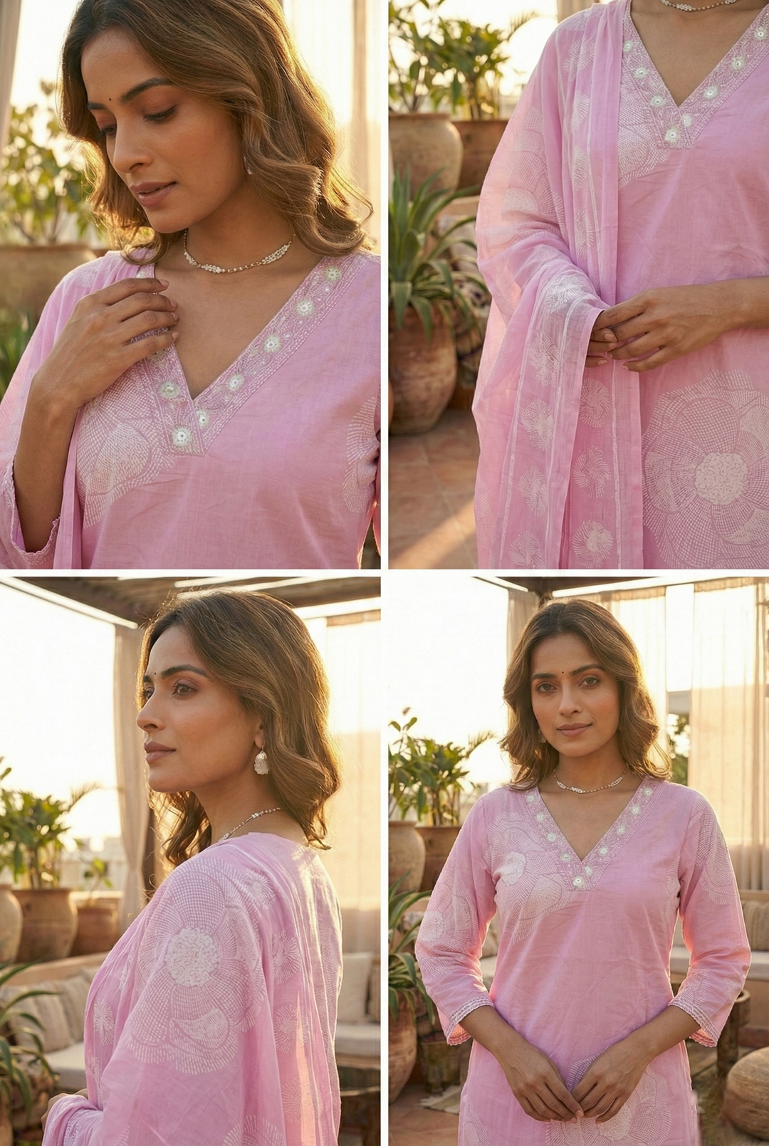 Neerus Pink cotton printed kurta set - detail view 2