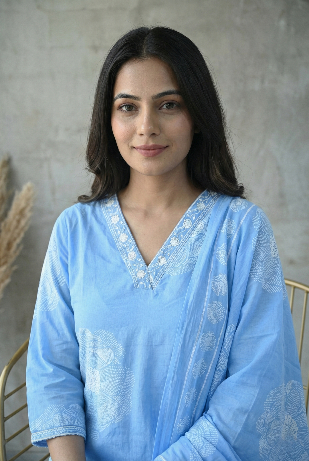 Neerus Blue cotton printed kurta set - detail view 1