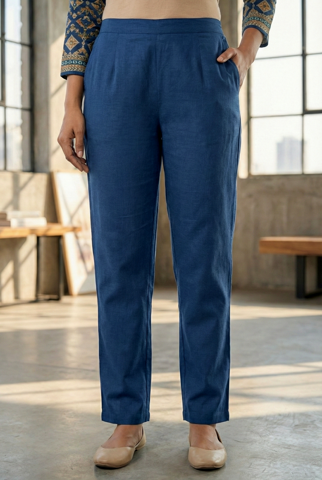 Neerus Blue silk digital printed kurta set - detail view 2