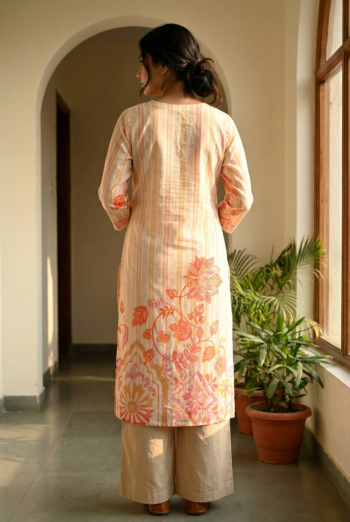 Neerus Orange cotton solid kurta set - side view