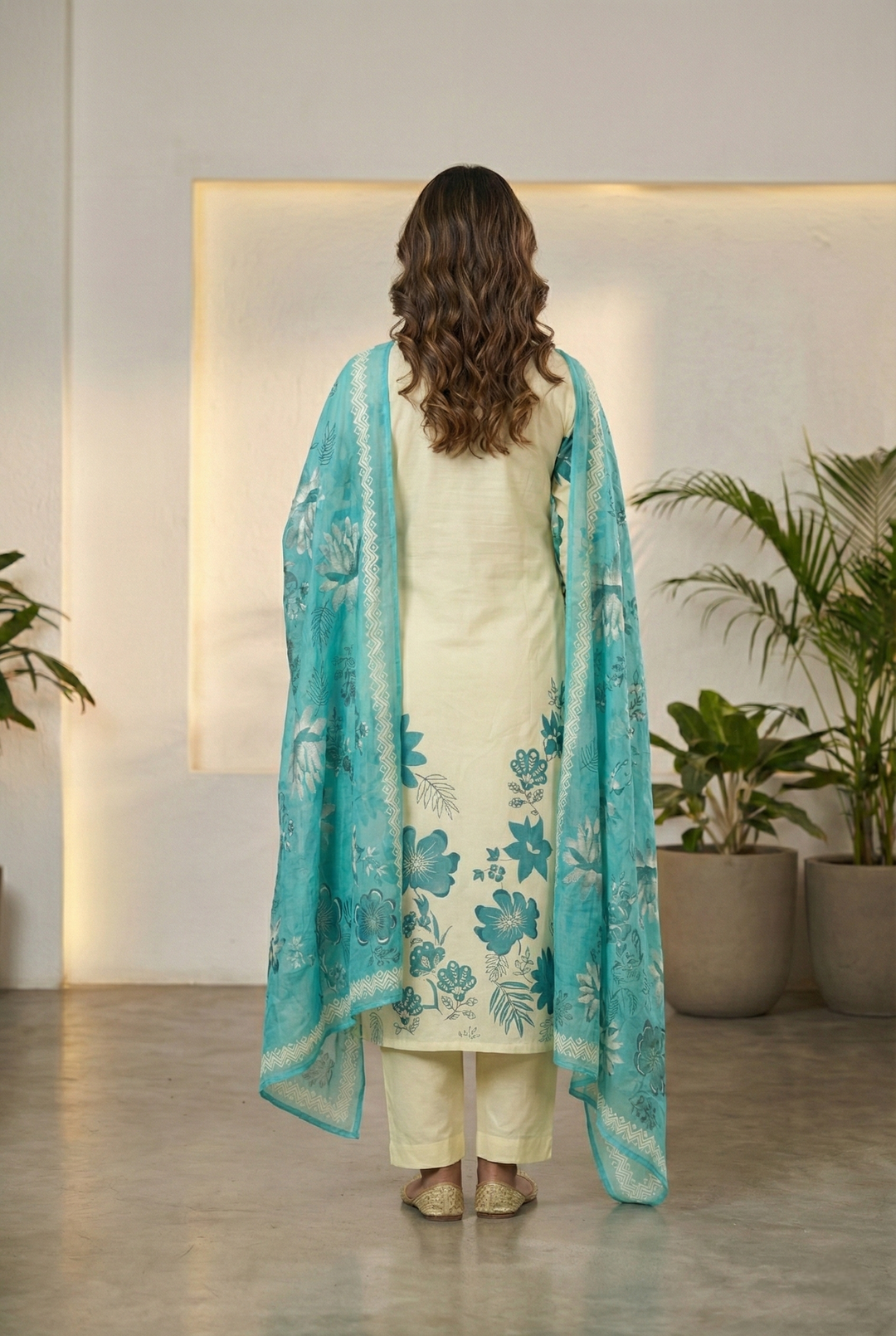 Neerus Green Rayon Thread Embroidered Suit Set - side view