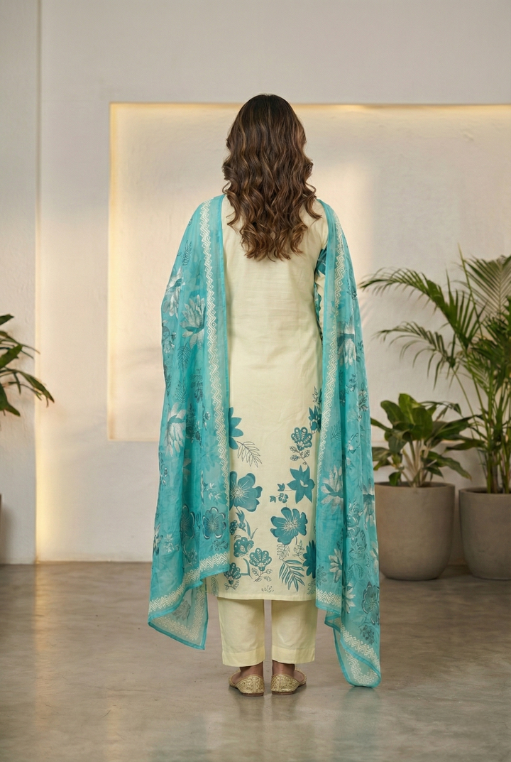 Neerus Green Rayon Thread Embroidered Suit Set - side view
