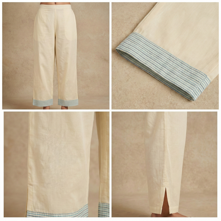 Neerus White cotton hand embroidered suit set - detail view 3