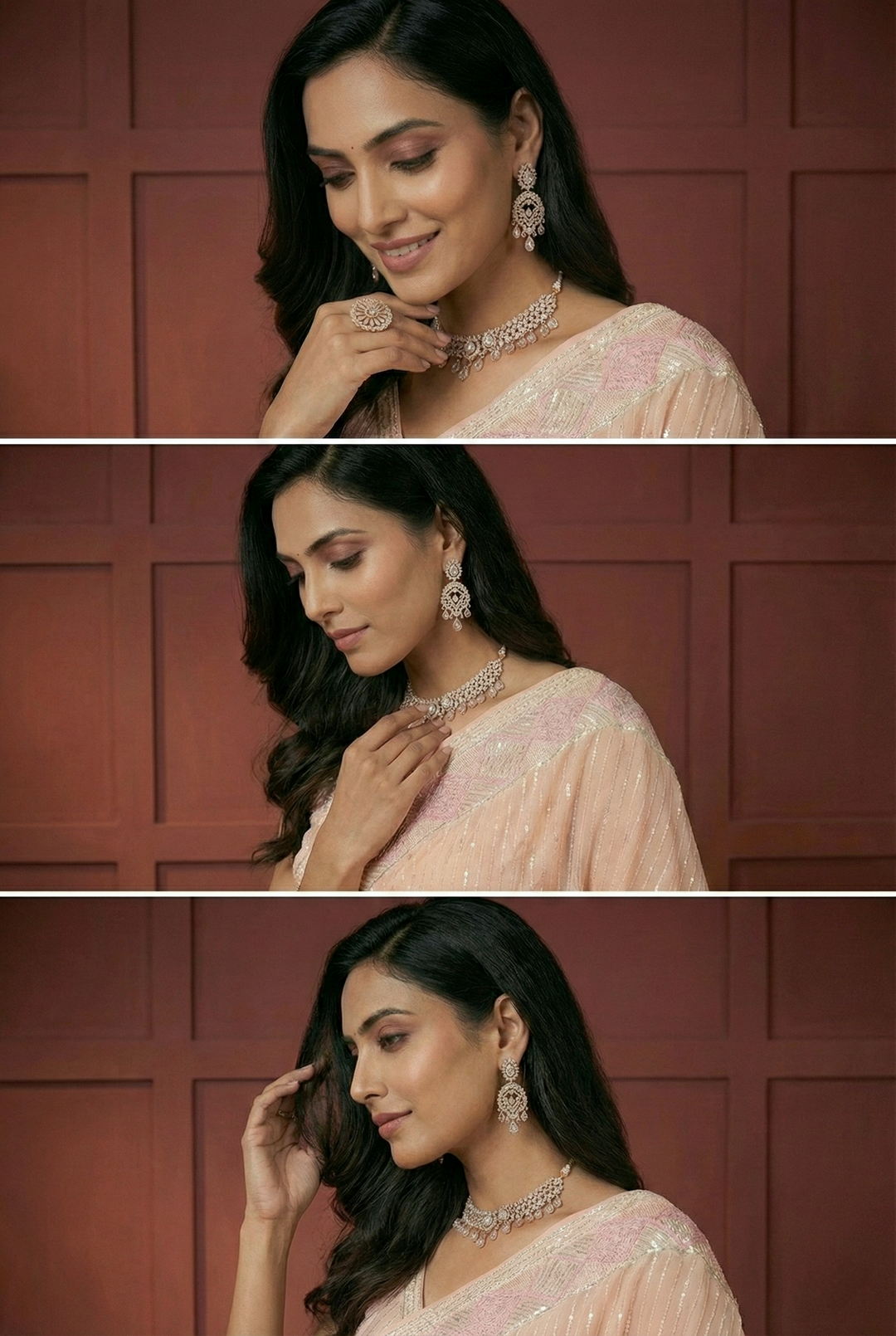 Neerus Pink georgette embellished saree - side view