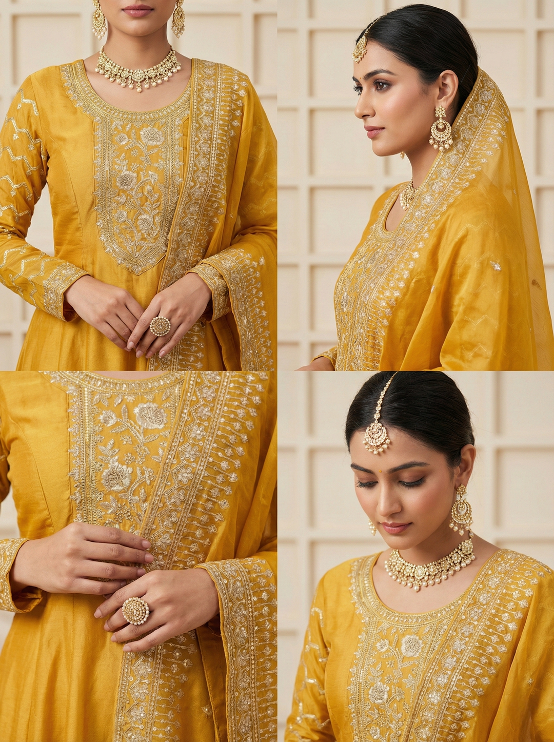 Neerus Yellow tissue embellished suit set - side view