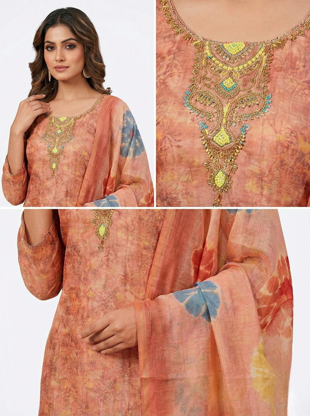 Neerus Pink tissue printed suit set - side view