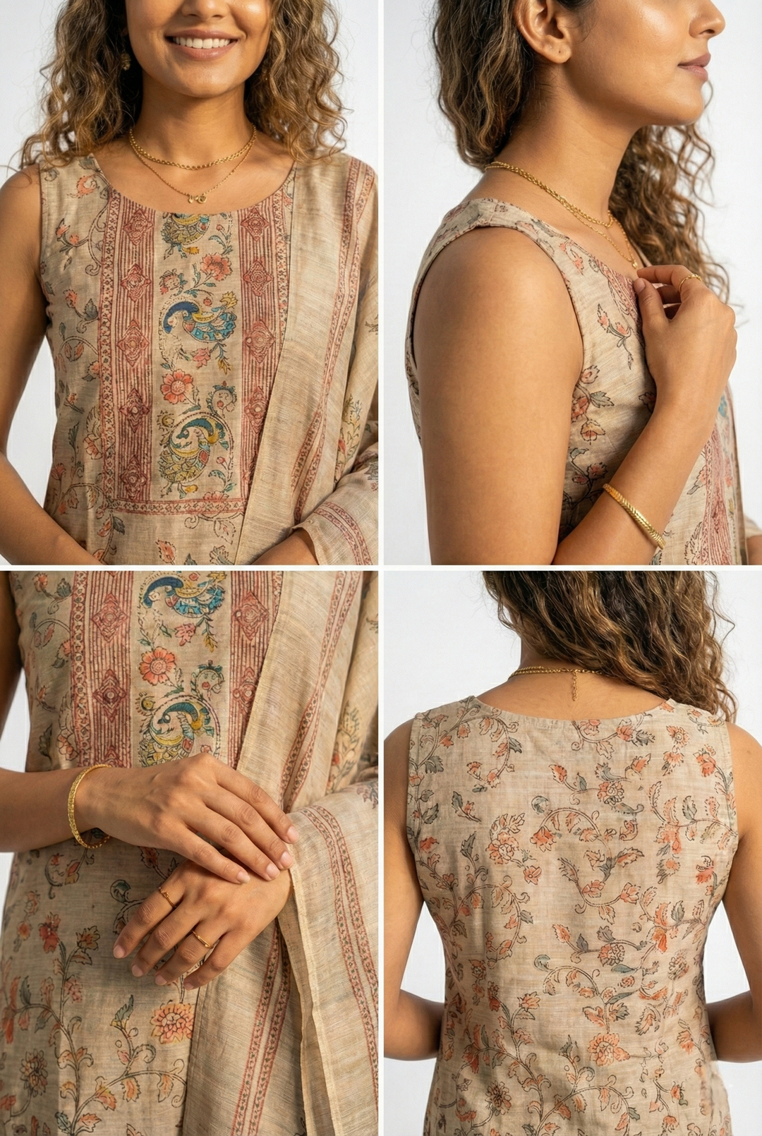 Neerus Maroon Chanderi printed suit set - side view