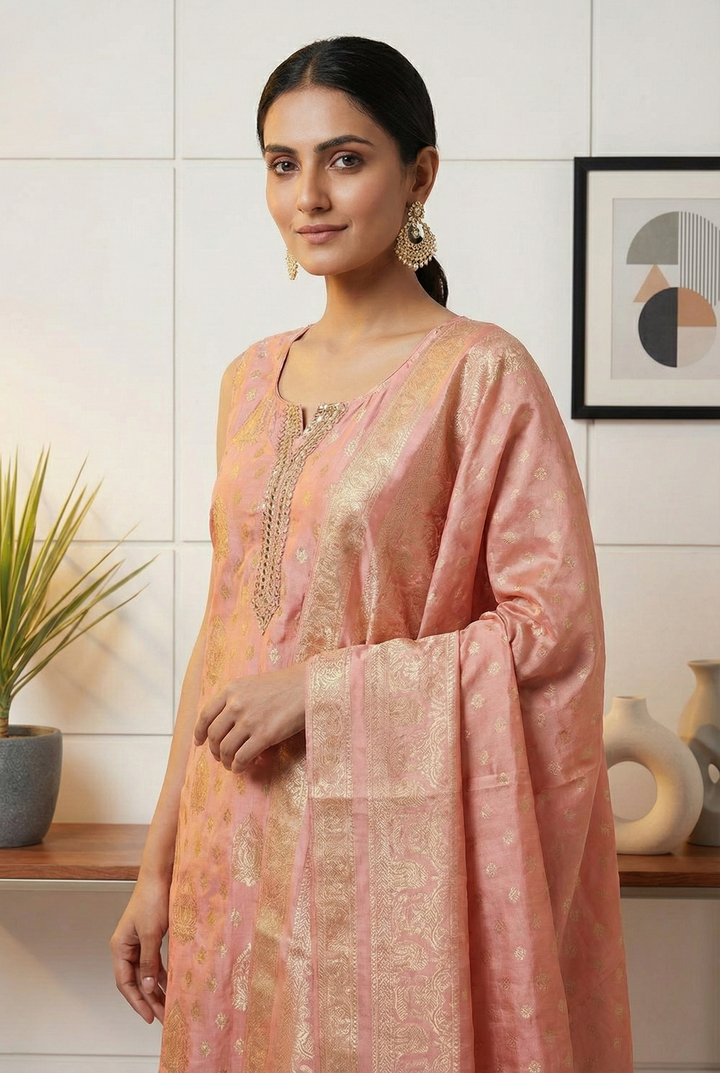 Neerus Orange tissue printed suit set - back view