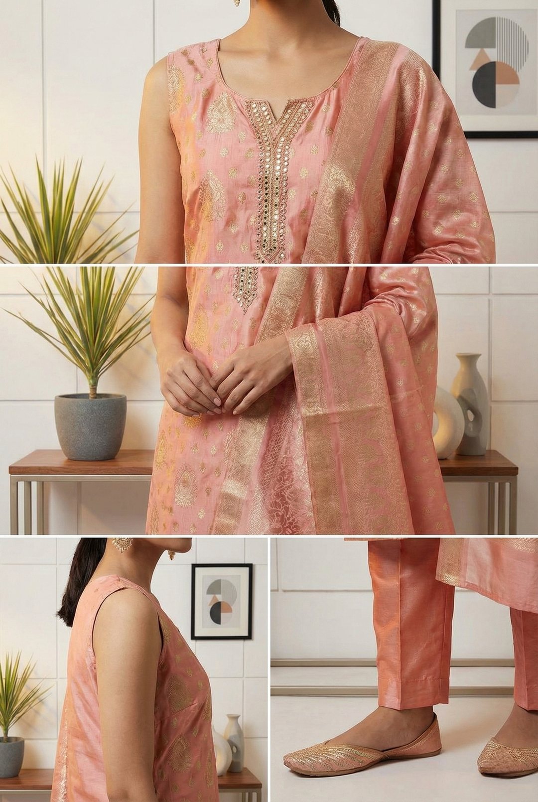 Neerus Orange tissue printed suit set - side view