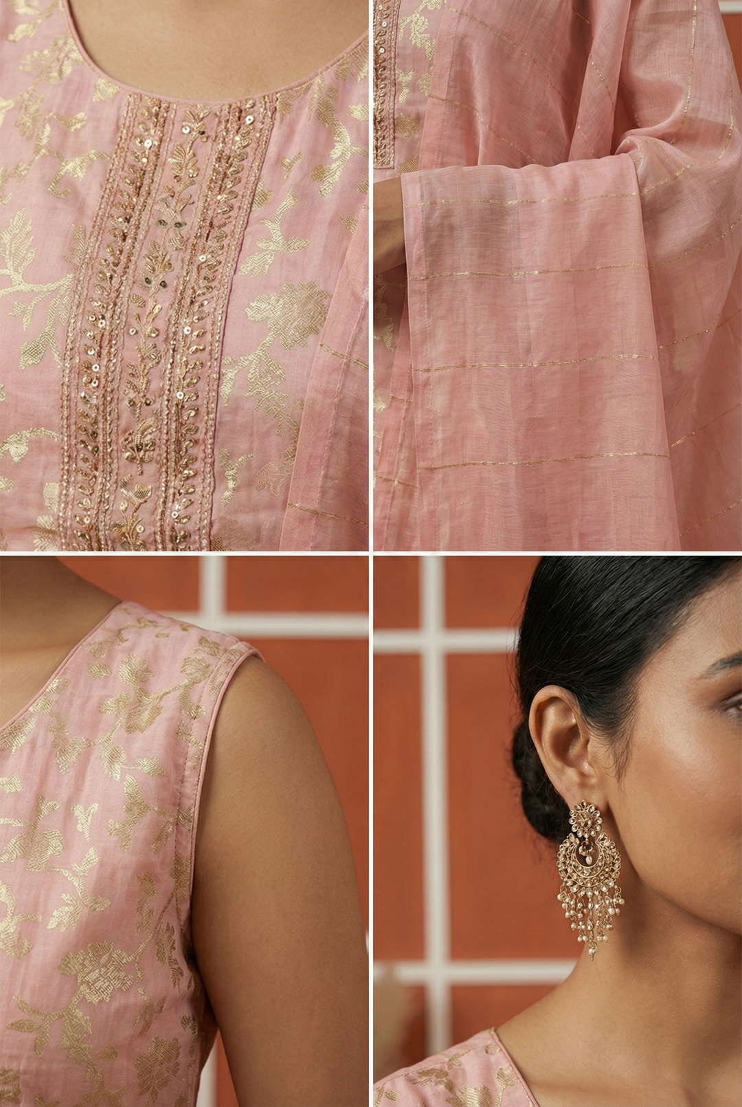 Neerus Pink tissue printed suit set - side view
