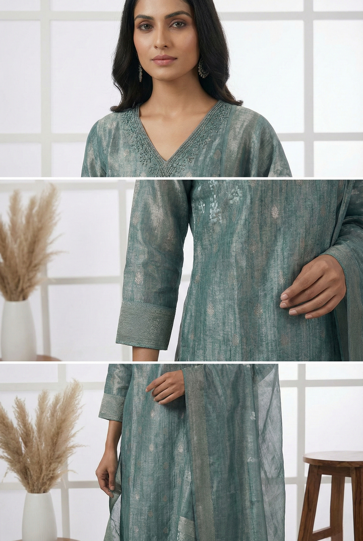 Neerus Green tissue printed suit set - side view