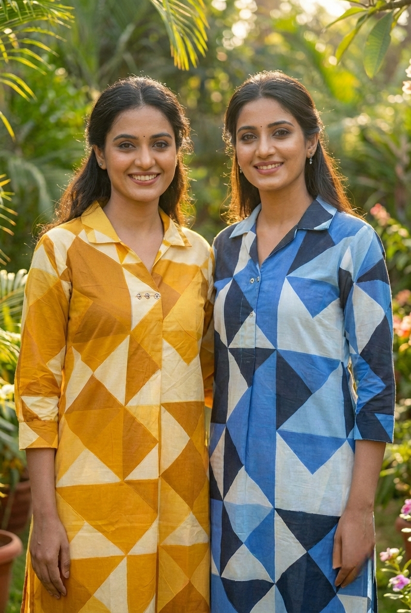 Neerus Blue cotton printed kurta set - detail view 1