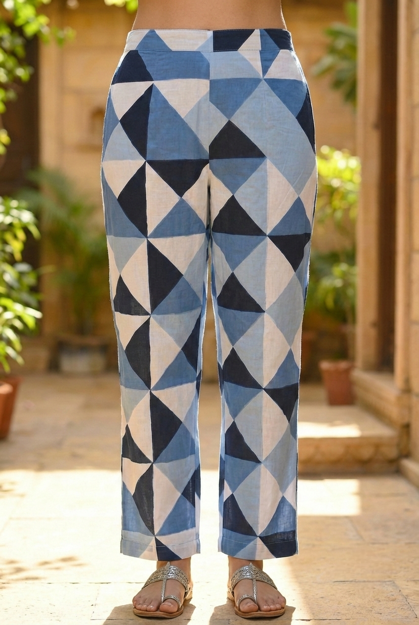 Neerus Blue cotton printed kurta set - detail view 5