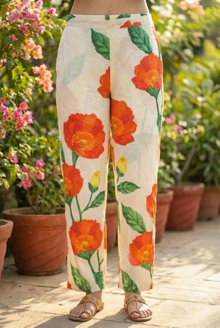 Neerus White cotton printed kurta set - detail view 3