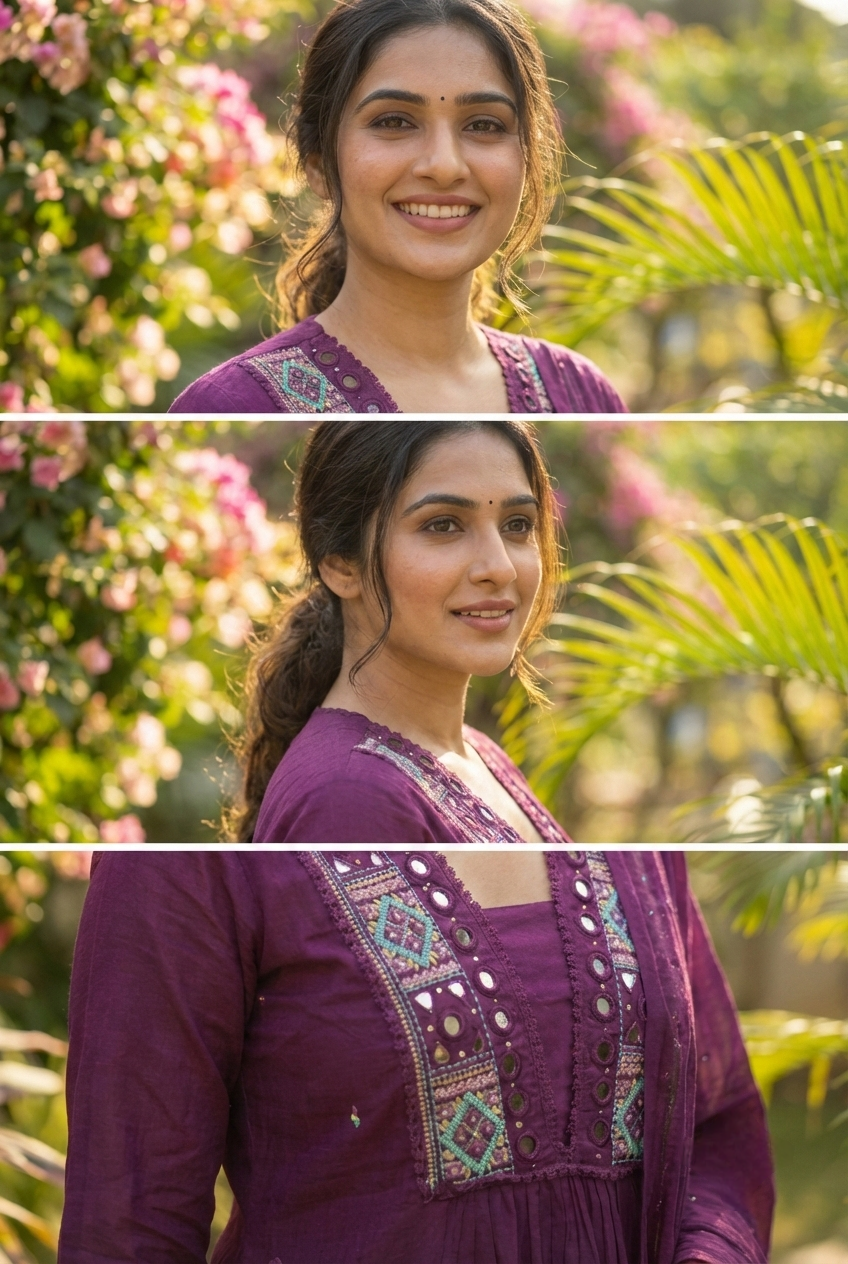 Neerus Maroon cotton hand embroidered suit set - detail view 1