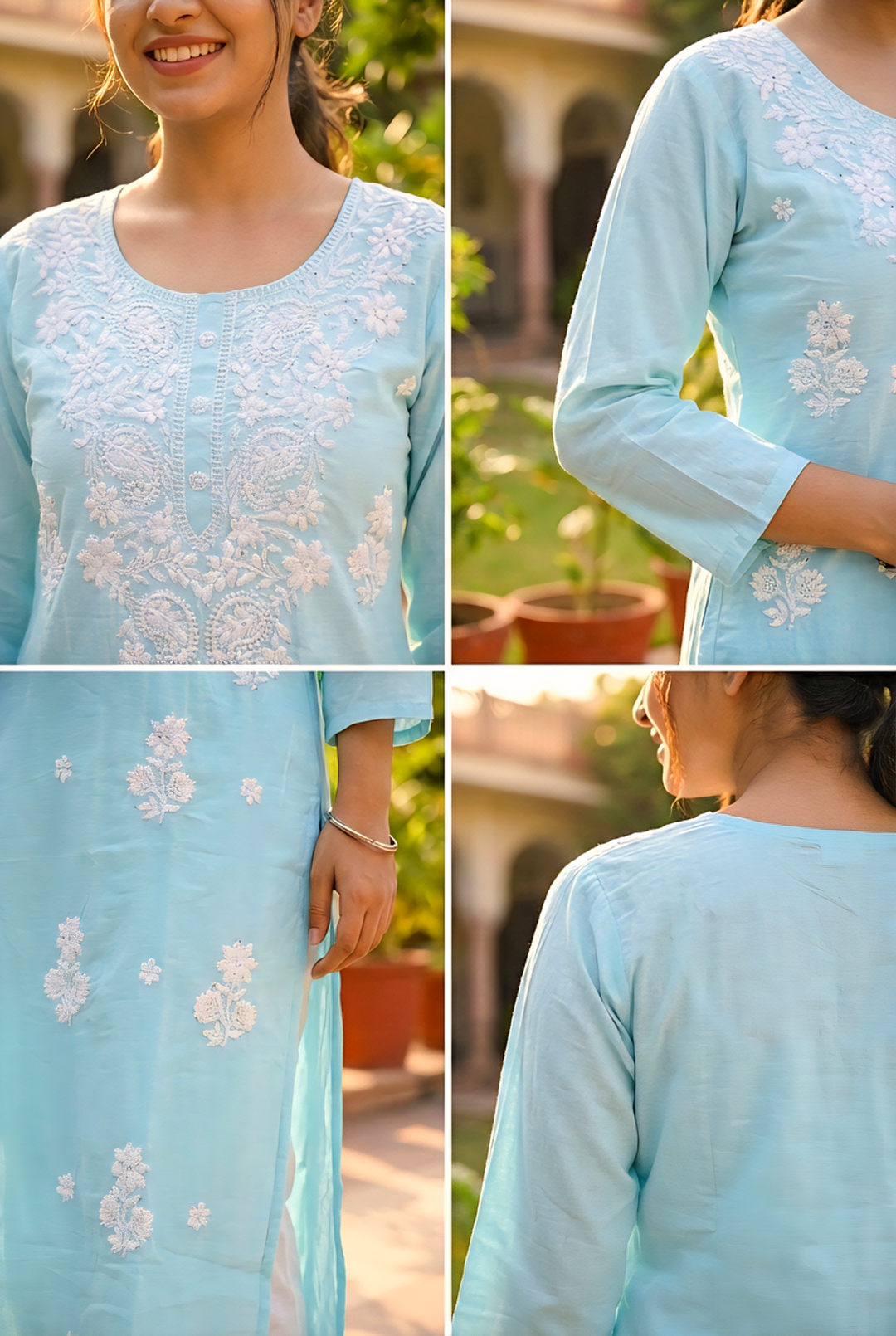 Neerus Blue Rayon Hand Embroidered Kurti - detail view 1