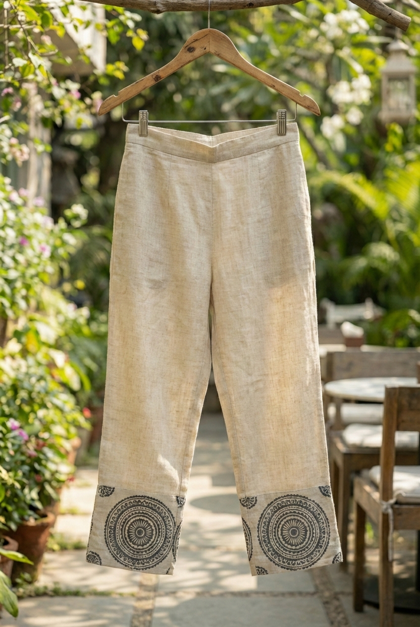 Neerus Grey linen printed kurta set - detail view 4
