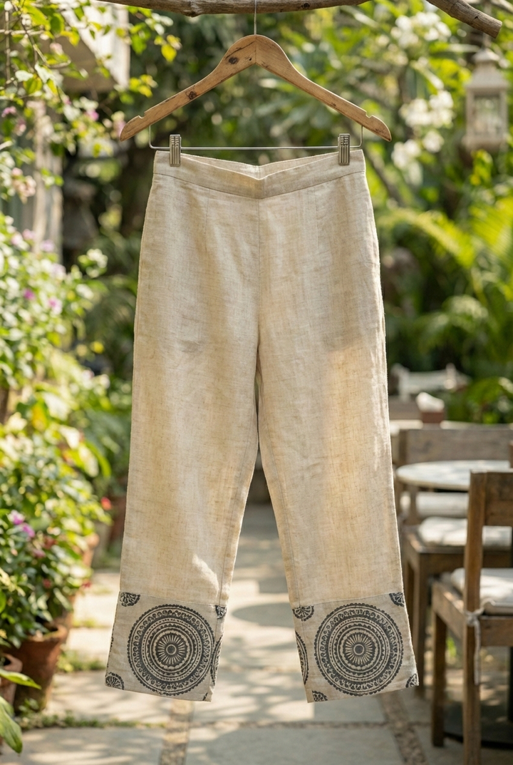 Neerus Grey linen printed kurta set - detail view 4