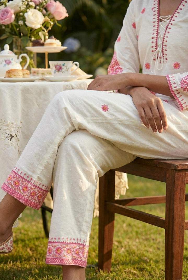 Neerus Pink linen printed suit set - detail view 3