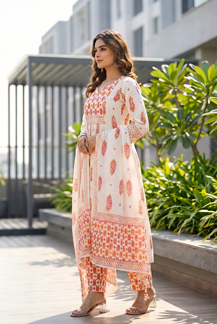 Neerus Pink cotton printed suit set - back view