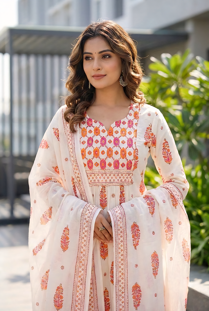 Neerus Pink cotton printed suit set - detail view 1