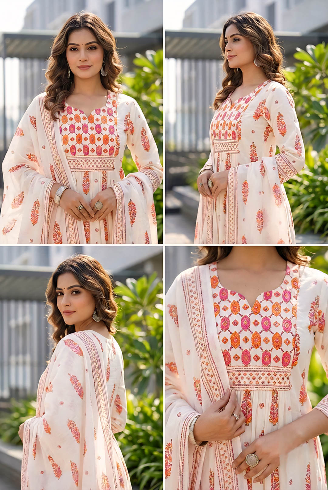 Neerus Pink cotton printed suit set - detail view 2