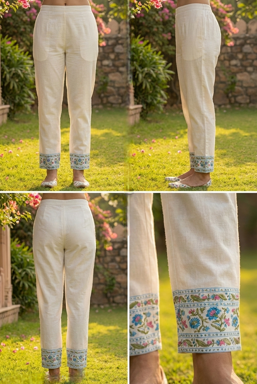 Neerus White cotton printed suit set - detail view 1