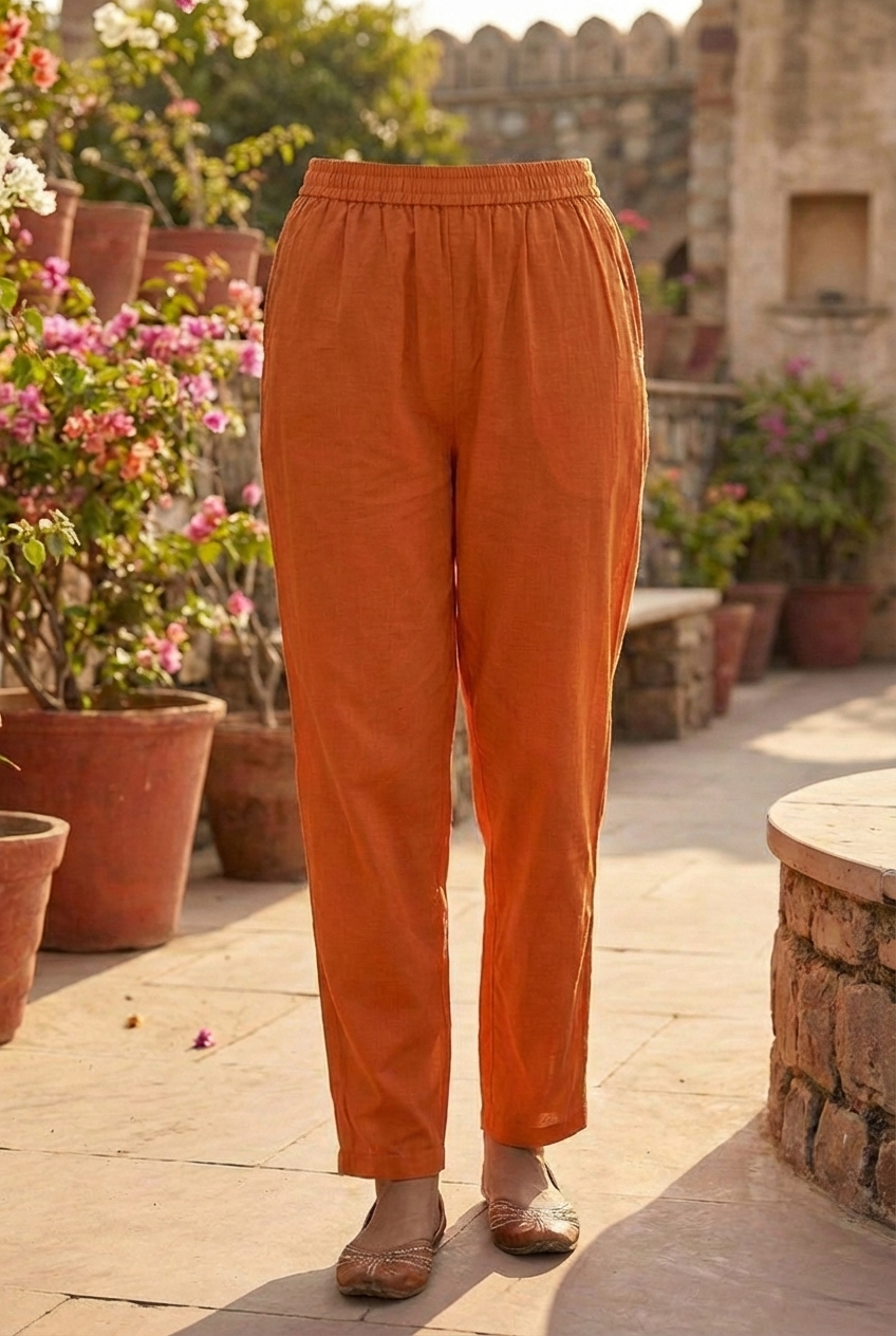 Neerus Orange cotton hand embroidered suit set - detail view 3