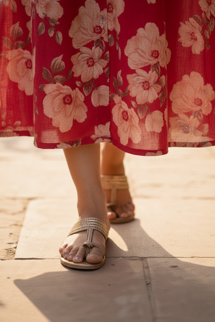 Neerus Pink rayon printed kurta floral - detail view 2