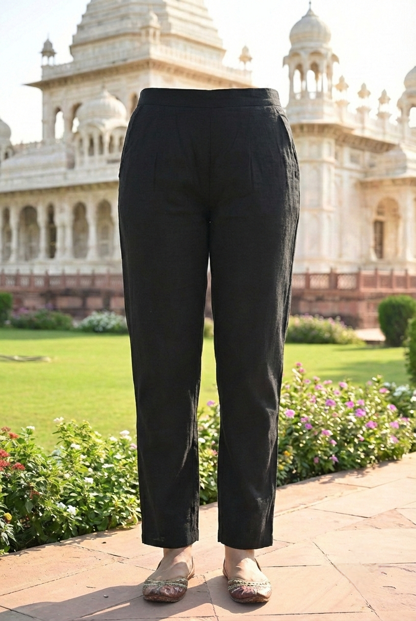 Neerus Black cotton hand embroidered kurta set - detail view 3