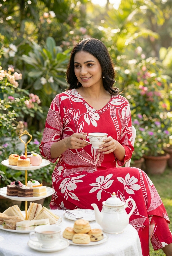 Neerus Pink Rayon Printed Kurta Set - side view