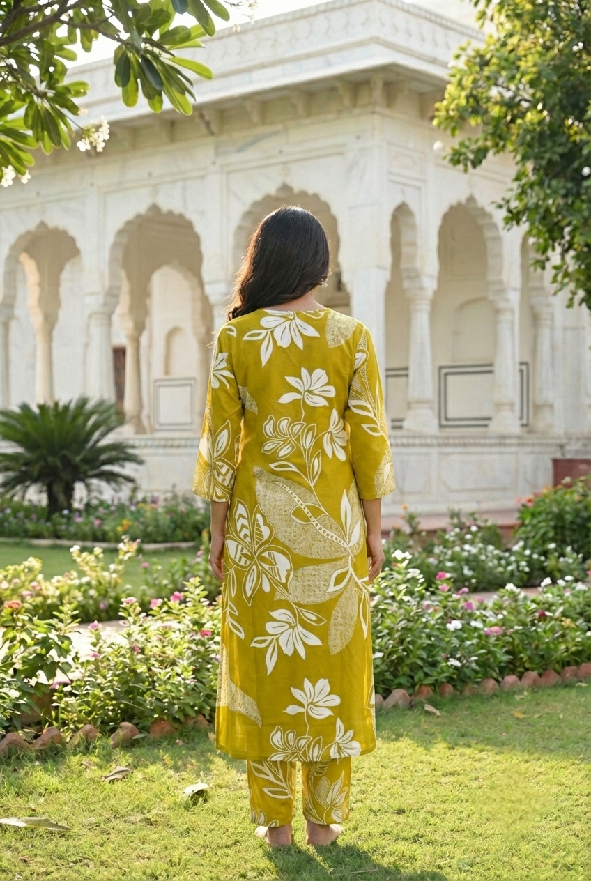 Neerus Green Rayon Printed Kurta Set - detail view 1