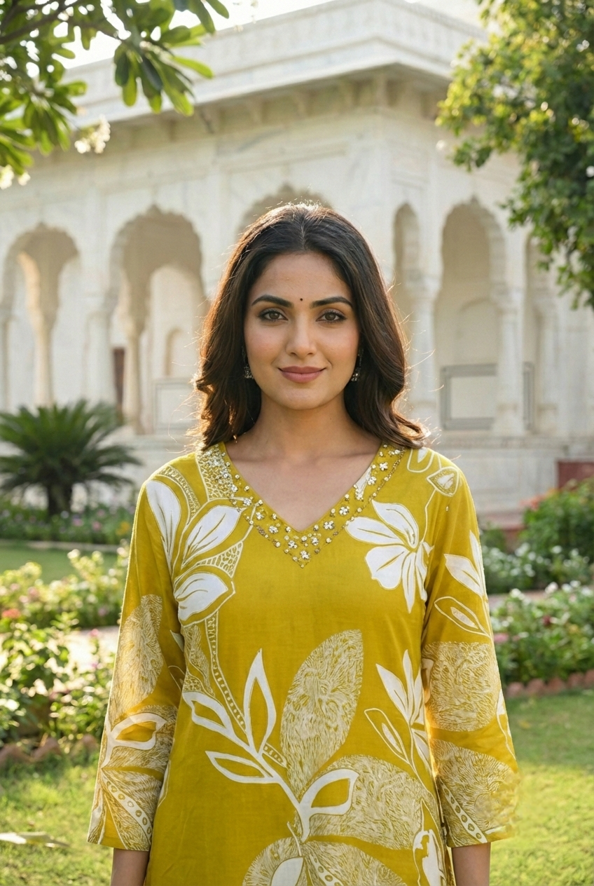 Neerus Green Rayon Printed Kurta Set - side view